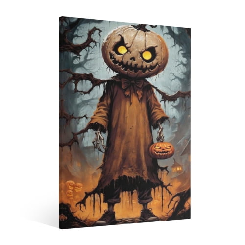 Vintage Halloween Pumpkin Canvas Wall Art Painting, Horror Creepy Dark ...
