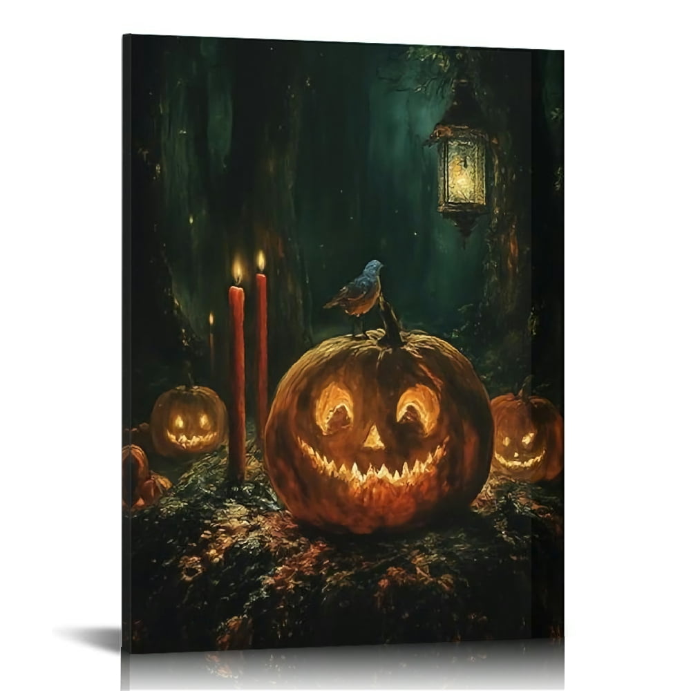 Vintage Halloween Pumpkin Lantern Canvas Wall Art Painting,Gothic Print ...