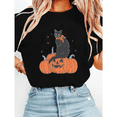 thumbnail image 1 of Vintage Halloween Pumpkin Print T-shirts Cute Black Cat Lovers Graphic Tees Short Sleeve Casual Tops for Daily Outfits Cotton Shirts Black,S, 1 of 6