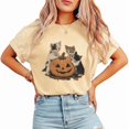 thumbnail image 1 of Vintage Halloween Pumpkin Print T-shirts Cute Cat Lovers Graphic Tees Short Sleeve Casual Tops for Daily Outfits Cotton Shirts, 1 of 6