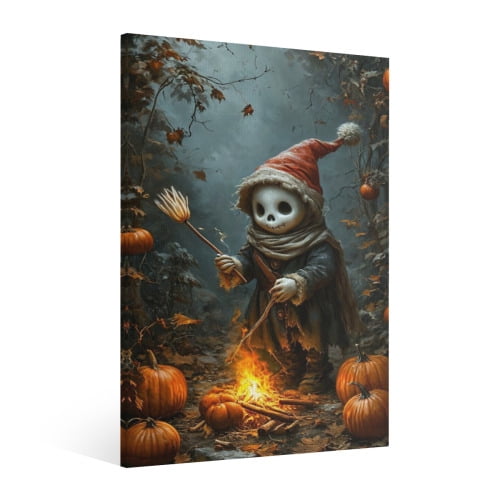 Vintage Halloween Pumpkin and Skeleton Man Canvas Wall Art Painting ...