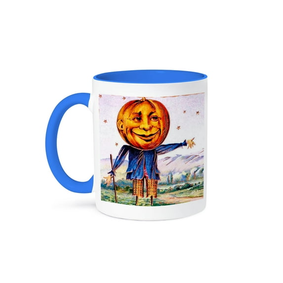 3dRose, Vintage Halloween Scarecrow Early 1900s Postcard, 15oz Two-Tone Blue Mug