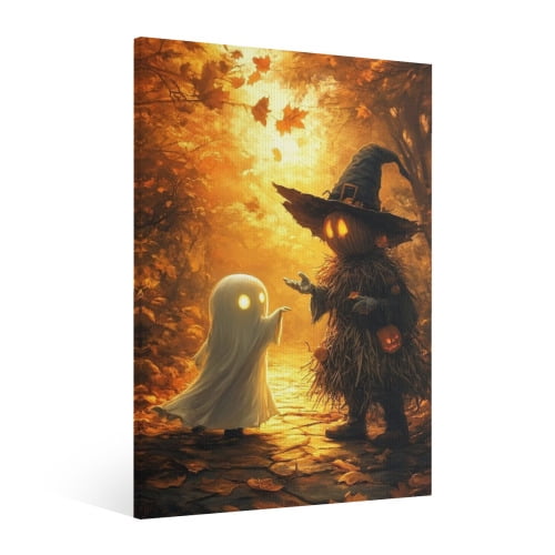 Vintage Halloween Scarecrow and Ghost Canvas Wall Art Painting ，Gothic ...
