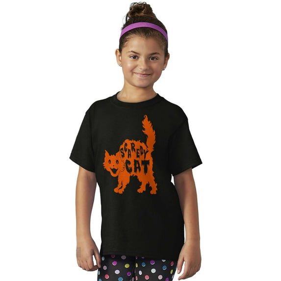 Vintage Halloween Scaredy Cat Cute Girls Kids T Shirt Tees Teen Brisco Brands L