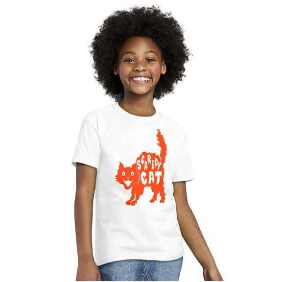 Vintage Halloween Scaredy Cat Cute Girls Kids T Shirt Tees Teen Brisco Brands L