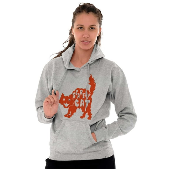 Vintage Halloween Scaredy Cat Cute Women Plus Size Graphic Pullover Hoodie Brisco Brands 4X