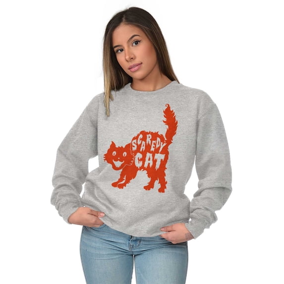 Vintage Halloween Scaredy Cat Cute Women Plus Size Crewneck Sweatshirt Brisco Brands 2X