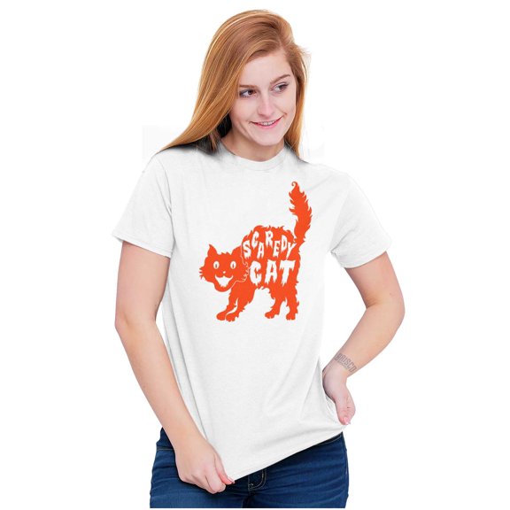 Vintage Halloween Scaredy Cat Cute Women's Graphic T Shirt Tees Brisco Brands S