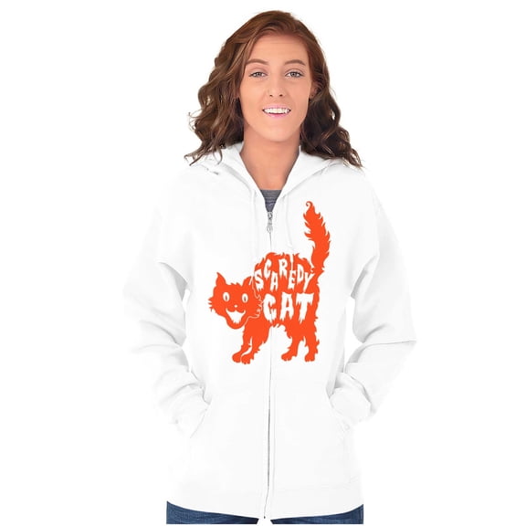 Vintage Halloween Scaredy Cat Cute Zip Hoodie Sweatshirt Women Brisco Brands M