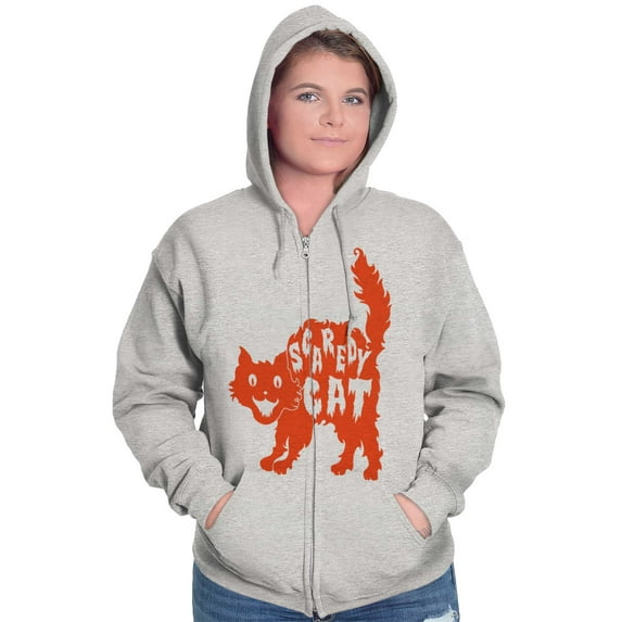 Vintage Halloween Scaredy Cat Cute Zip Hoodie Sweatshirt Women Brisco Brands S