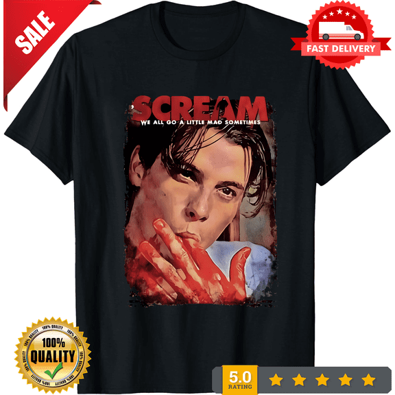 Vintage Halloween Scream 90s Horror Movie We All Go Little Mad Sometimes T-Shirt, LIMITED EDITION-TH64212