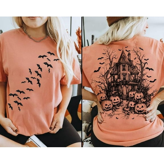 Vintage Halloween Shirt, Halloween Scene Shirt, Halloween Bats Shirt, Spooky Season Shirt, Retro Halloween Shirt, Halloween Pumpkin Shirt