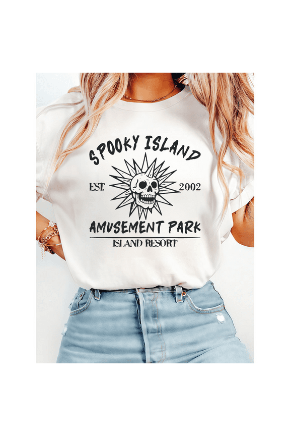 Vintage Halloween Short Sleeve Casual Tops Disco Skull Graphic Tees Spooky Island Print T-shirts 90s Cotton Shirts for Daily Outfits White,M