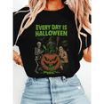 thumbnail image 1 of Vintage Halloween Short Sleeve Tops Every Day Is Halloween Print T-shirts Horror Charactersr Graphic Tees Cotton Shirts Black,S, 1 of 6