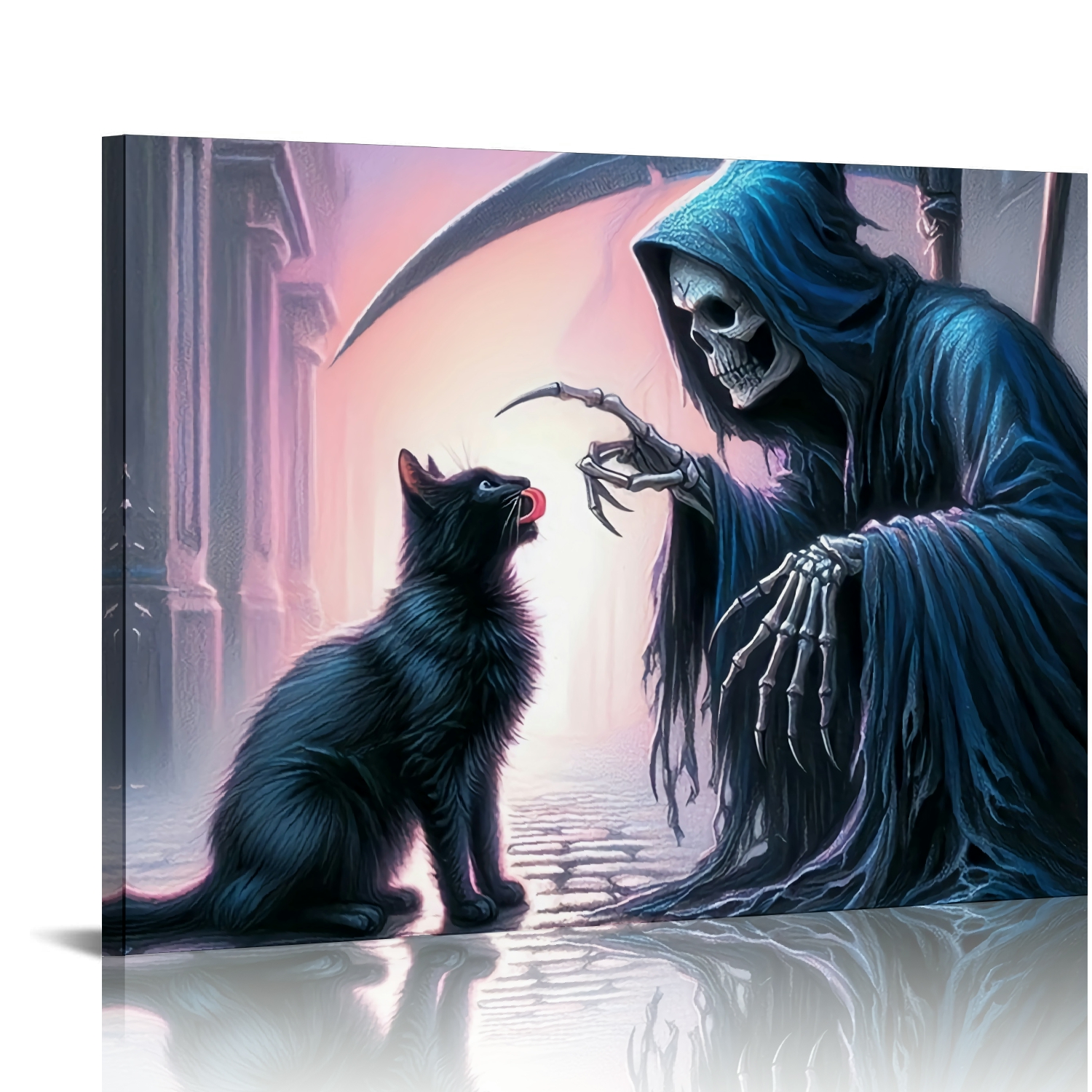 Vintage Halloween Skeleton Man and Black Cat Canvas Wall Art Painting ...