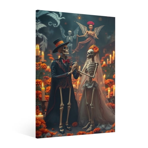 Vintage Halloween Skeleton Man Canvas Wall Art Painting, Horror Creepy Dark Poster, Halloween Gothic Artwork Picture Print Decor, Spooky Ghost Wall Decor for Bar Living Room Bedroom Party Framed ﻿