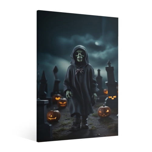 Vintage Halloween Skeleton Man Canvas Wall Art Painting, Retro Horror Creepy Dark Poster,Gothic Artwork Picture Print Decor, Spooky Ghost Wall Decor for Bar Living Room Bedroom Party Framed