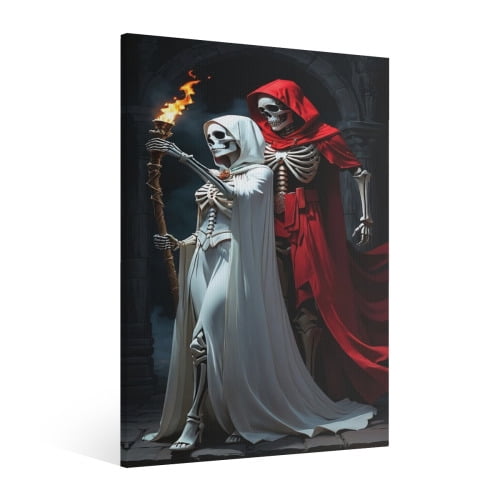 Vintage Halloween Skeleton Man Canvas Wall Art Painting,Retro Horror Creepy Dark Poster, Halloween Gothic Artwork Picture Print Decor, Spooky Ghost Wall Decor for Bar Living Room Bedroom Party Framed