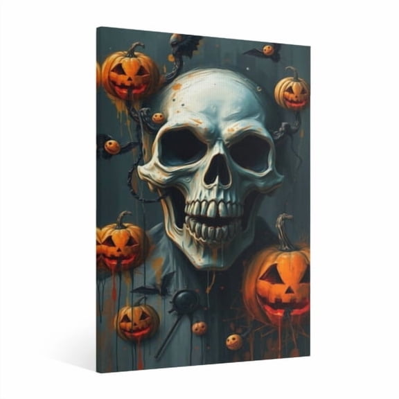 Vintage Halloween Skeleton, pumpkin Canvas Wall Art Painting,Horror Creepy Dark Poster, Halloween Gothic Artwork Picture Print Decor, Spooky Ghost Wall Decor for Bar Living Room Bedroom Party Framed