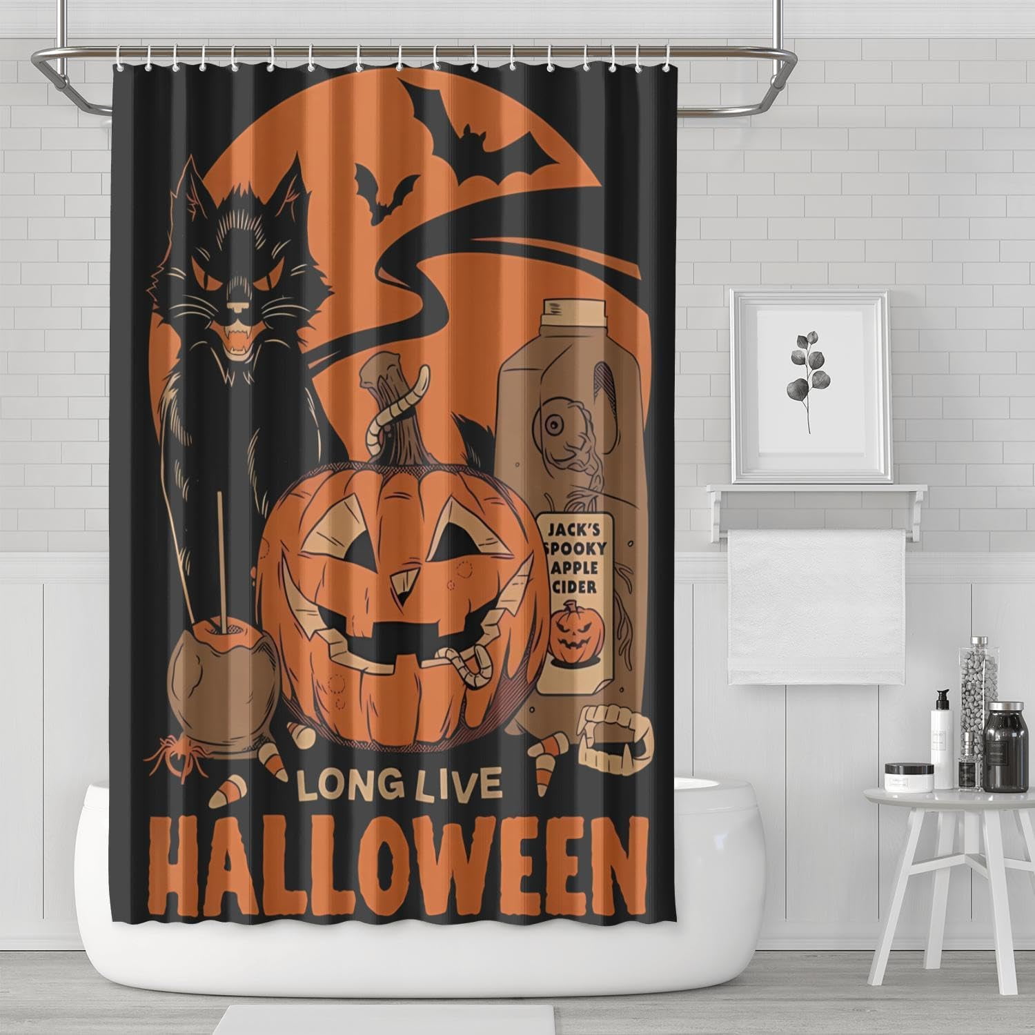 Vintage Halloween Spooky Shower Curtain for Bathroom Creepy Pumpkin ...
