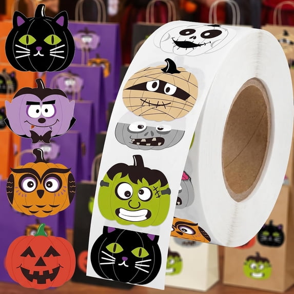 Vintage Halloween Stickers Roll, 500 Pcs Self Adhesive Decorative ...