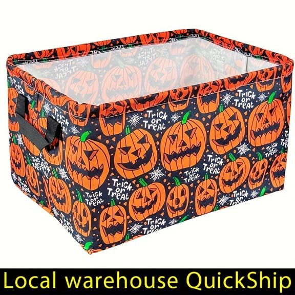 Vintage Halloween Storage Basket With Handles - Foldable Fabric Organizer For Pumpkins, Candy, And Snacks, Halloween Gift Basket, Gift Basket Teacher Basket Book Basket,Halloween Basket,Spooky Basket
