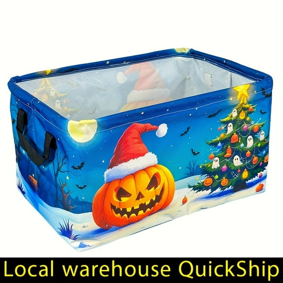 Vintage Halloween Storage Basket With Handles - Foldable Fabric Organizer For Pumpkins, Candy, And Snacks, Perfect For Halloween Decorations, Gift Basket Teacher Basket Book Basket,Spooky Basket