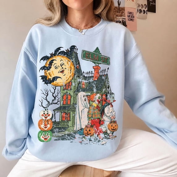 Vintage Halloween Sweatshirt Retro 90s Halloween Haunted House Crewneck Trendy Fall Sweatshirt Cute Pumpkin Crewneck Halloween Ghost Sweater