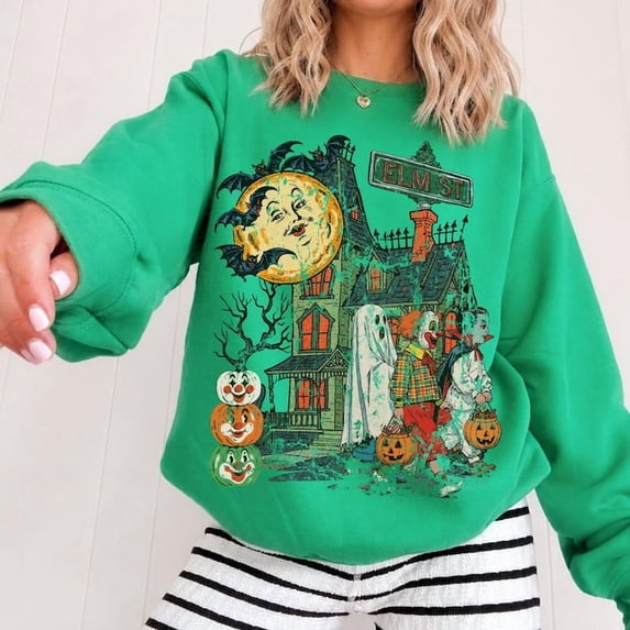 Vintage Halloween Sweatshirt Retro 90s Halloween Haunted House Crewneck Trendy Fall Sweatshirt Cute Pumpkin Crewneck Halloween Ghost Sweater