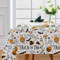 Vintage Halloween Tablecloth Trick or Treat Trick or Treat Candy Bat Fabric Table Cloth Washable Table Cover for Picnic Home Kitchen Party Dining Table Decor, 60 x 102 Inch