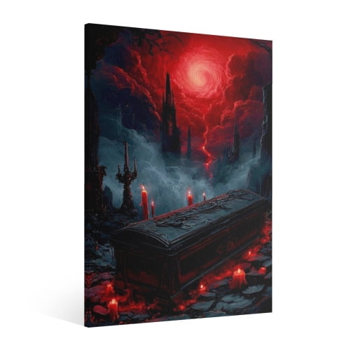 Vintage Halloween Thrilling Cemetery Canvas Wall Art Painting, Retro Horror Creepy Dark Poster,Gothic Artwork Picture Print Decor, Spooky Ghost Wall Decor for Bar Living Room Bedroom Party Framed
