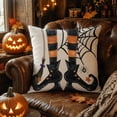 thumbnail image 1 of Vintage Halloween Throw Pillow Covers 18x18,Pumpkins Ghost Bat Pattern Seasonal Decorative Horror Cushion Case Decoration for Home Sofa Couch Bed, 1 of 5