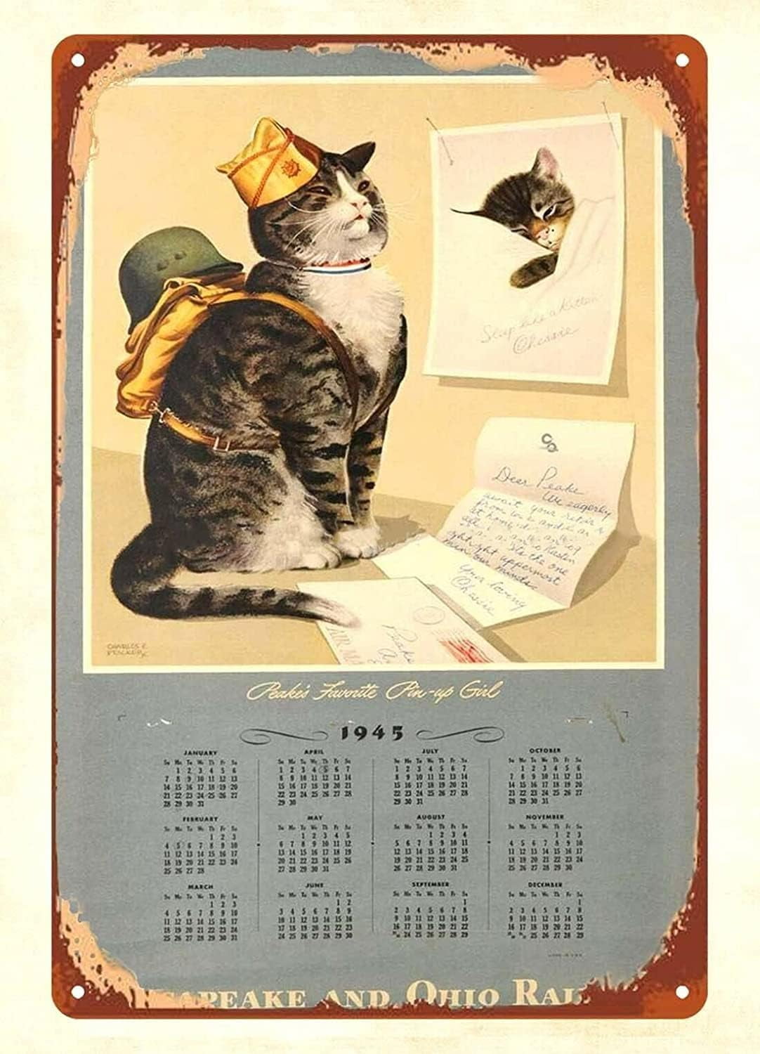 Vintage Halloween Tin Sign Calendar Chesapeake & Ohio Railroad Peake