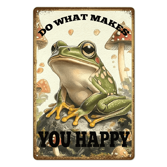 Funny Metal Tin Sign Do What Makes You Happy Signs Cute Frog Decor Retro Art Plaque Poster For Home, Bedroom, Kitchen, Bathroom, Room Wall Decorations 6x8 Inches