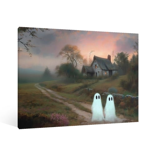 Vintage Halloween Two ghosts Canvas Wall Art Painting, Gothic Print ...