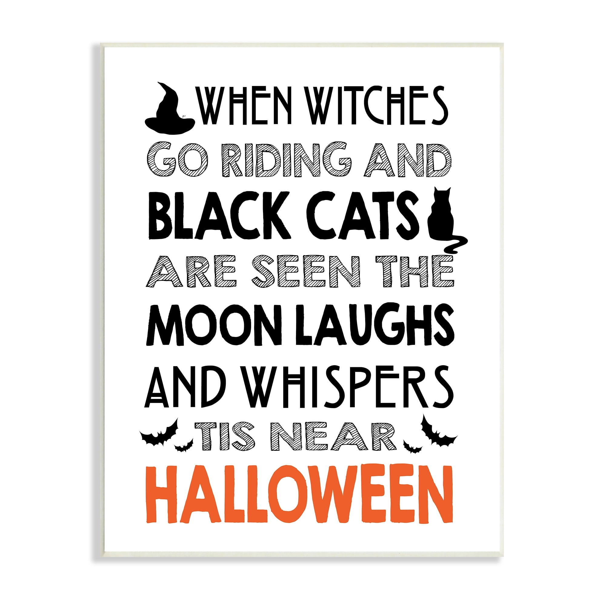 Vintage Halloween Typography Black Bats & Cat Motif Inspirational Graphic Art Unframed Art Print Wall Art