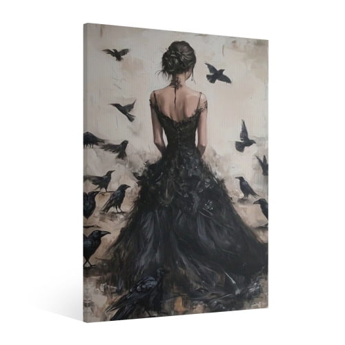 Vintage Halloween Witch Canvas Wall Art Painting ,Gothic Print Pictures for Home Wall Decor Retro Horror Creepy Dark Posters for Living Room Bedroom Bar Home Halloween Party Decor Framed