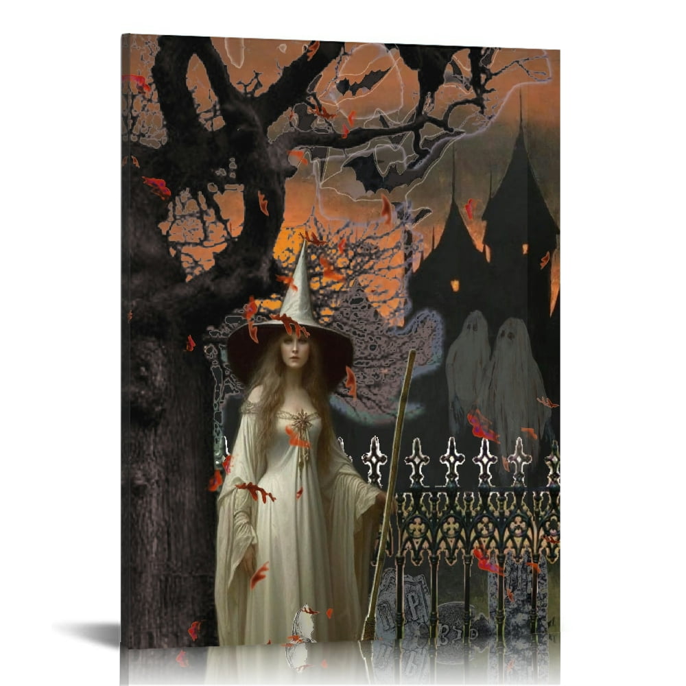 Vintage Halloween Witch Canvas Wall Art Painting ，Gothic Print Pictures ...