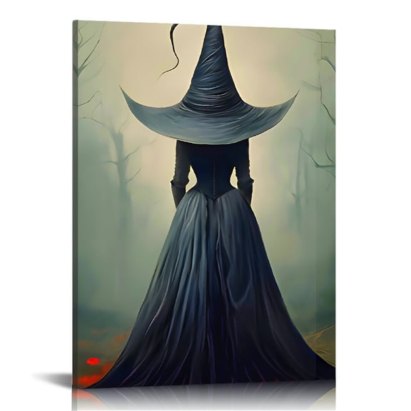 Vintage Halloween Witch Canvas Wall Art Painting,Gothic Print Pictures for Home Wall Decor Retro Horror Creepy Dark Posters for Living Room Bedroom Bar Home Halloween Party Decor Framed 
