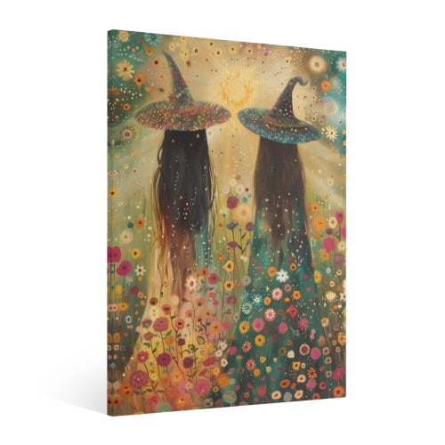 Vintage Halloween Witch Canvas Wall Art Painting ,Gothic Print Pictures for Home Wall Decor Retro Horror Creepy Dark Posters for Living Room Bedroom Home Halloween Party Decor Framed