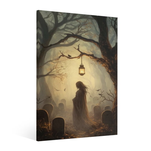 Vintage Halloween Witch Canvas Wall Art Painting, Horror Creepy Dark Poster, Halloween Gothic Artwork Picture Print Decor, Spooky Ghost Wall Decor for Bar Living Room Bedroom Party Framed