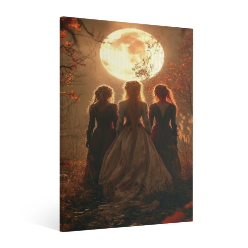Vintage Halloween Witch Canvas Wall Art Painting, Retro Horror Creepy Dark Poster, Halloween Gothic Artwork Picture Print Decor,Spooky Ghost Wall Decor for Bar Living Room Bedroom Party Framed ﻿
