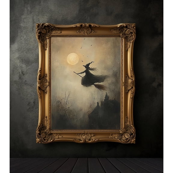 Vintage Halloween Witch Poster Canvas Print Flying Canvas Painting Wall Art For Dining Room Farmhouse Living Room Bedroom Decor Unframed