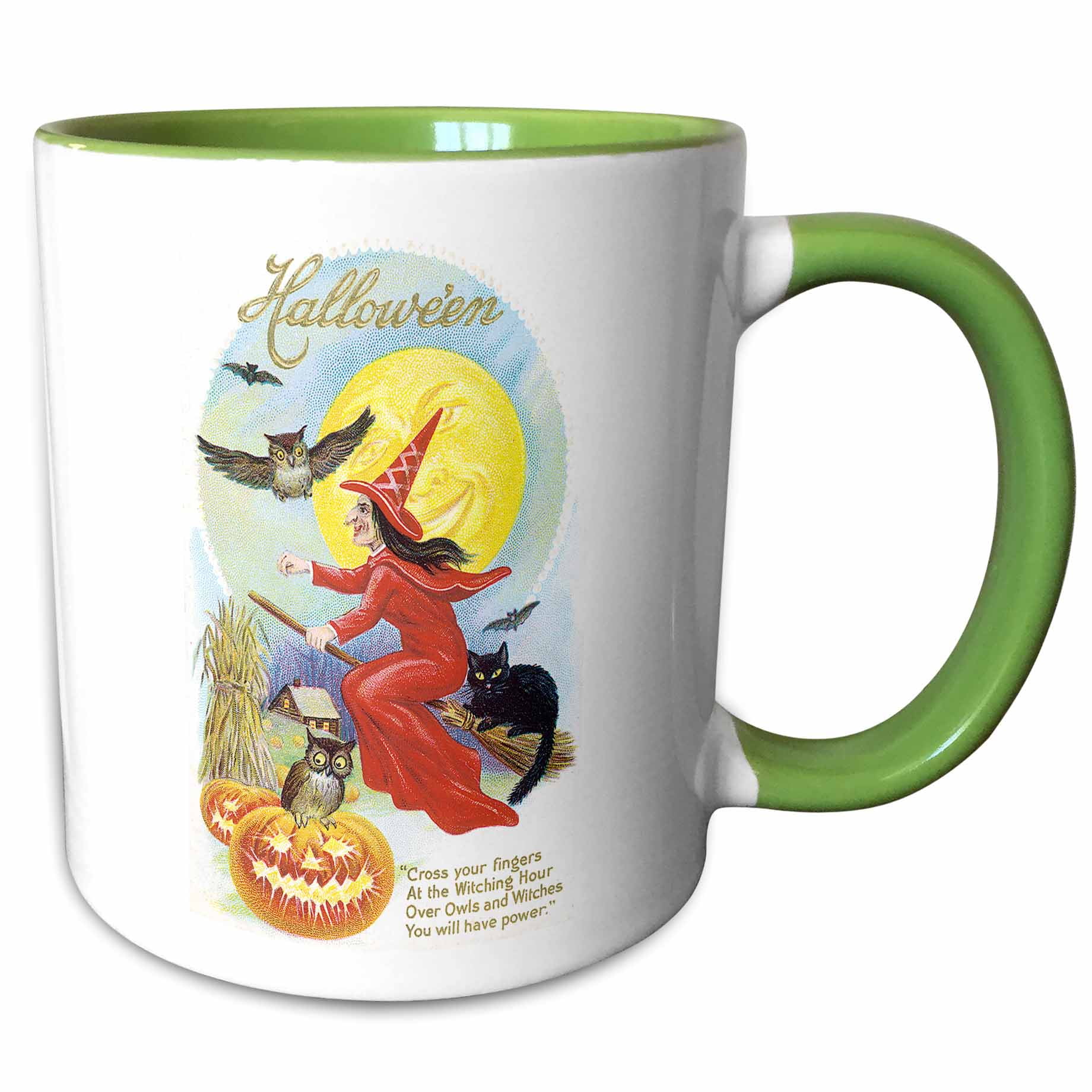 Green & Purple Witchy Halloween Owl Plate With Broom Spreader – Ceramic Serving Set – Grasslands Road