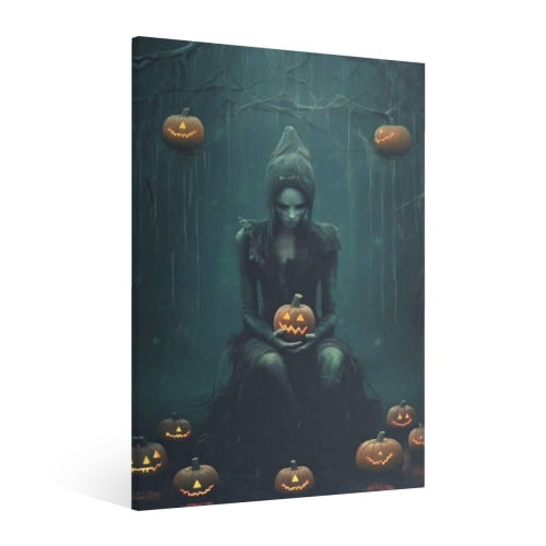 Vintage Halloween Witch, pumpkin lantern Canvas Wall Art Painting ...