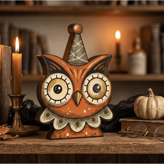 Vintage Halloween Wooden Block Set, Ghost Pumpkin Black Cat Skeleton Witch Owl, 3.9In Fall Shelf Decor for Mantel Table Thanksgiving Housewarming Gift (6PC)