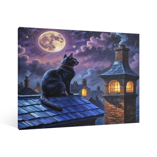 Vintage Halloween black cat Canvas Wall Art Painting, Retro Horror ...