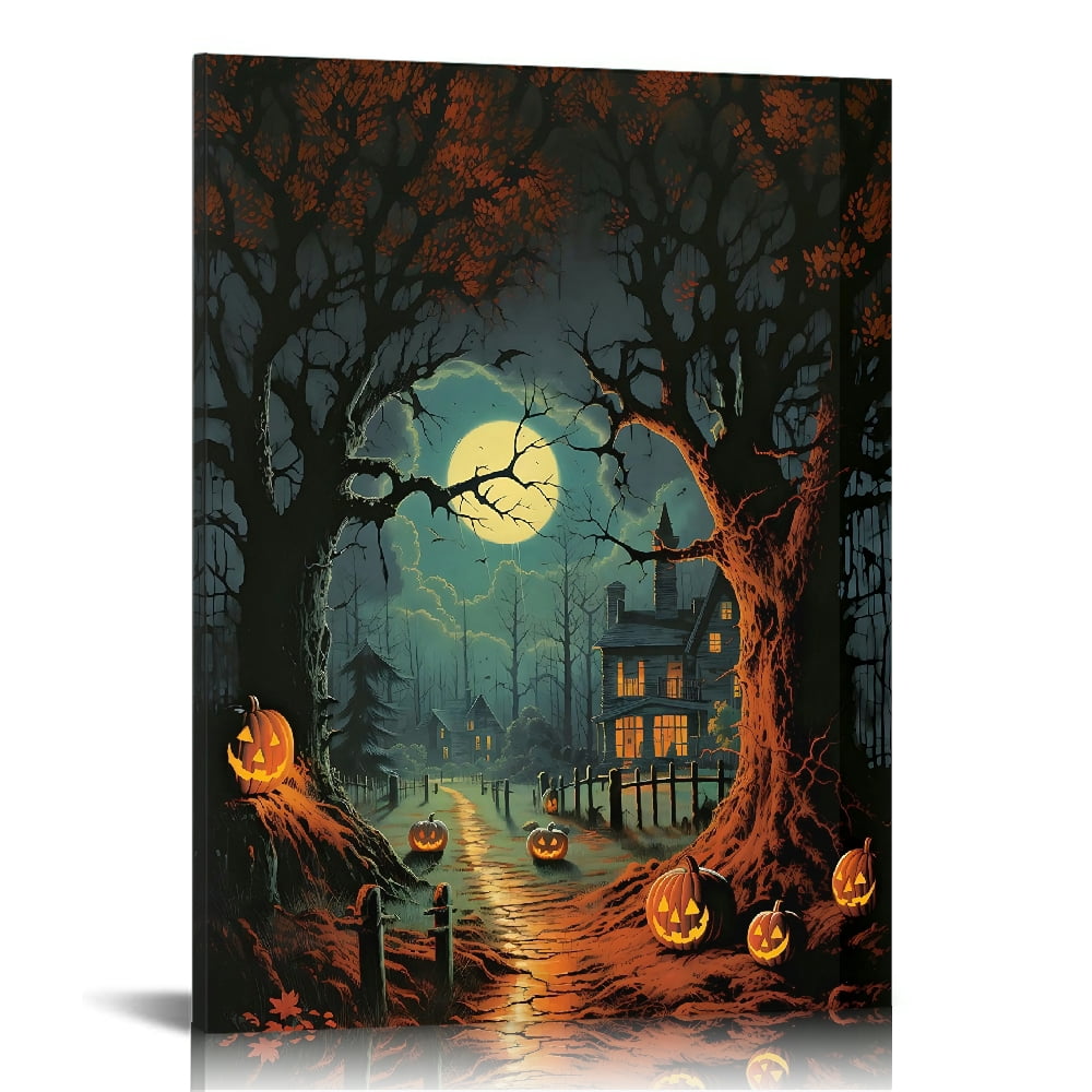 Vintage Halloween The gloomy pumpkin castle Canvas Wall Art Painting ...