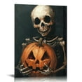 thumbnail image 1 of Vintage Halloween skeleton Pumpkin Canvas Wall Art Painting,Gothic Print Pictures for Home Wall Decor Horror Creepy Dark Posters for Living Room Home Halloween Party Decor Framed, 1 of 5