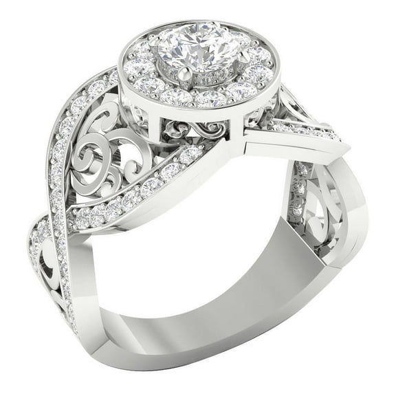 Vintage Halo Filigree Women's Engagement Ring For Gift 1.9 Ct Diamond 14K White Gold Over